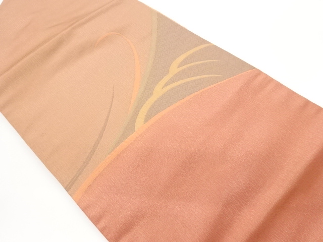 ふくれ織抽象曲線に菱模様織出し名古屋帯